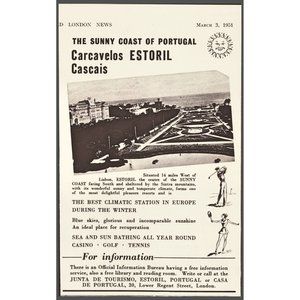 1951 Estoril Sunny Coast of Portugal Vintage Print Ad Vacation Travel Wall Art